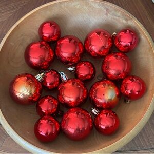 16 Vintage Red Shatterproof Ornaments - 8 small + 8 tiny Christmas Decorations